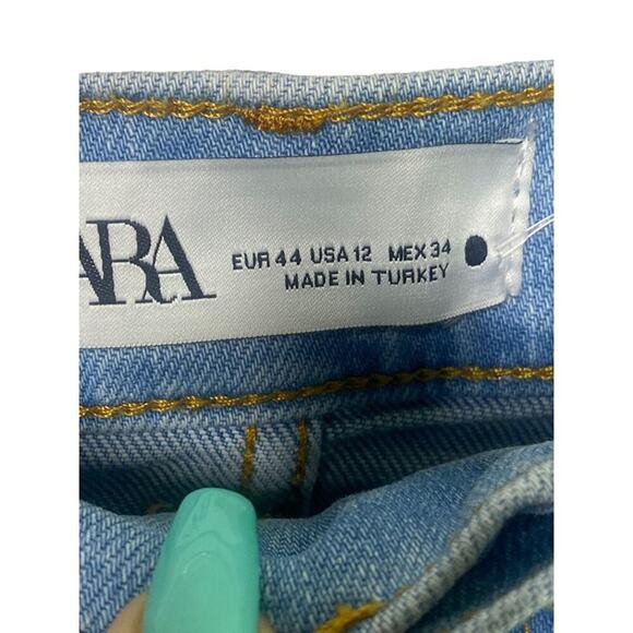 ZARA Distressed High Rise Cropped Straight Leg Jeans Raw Hem 5 pockets 12 #2794 - Picture 6 of 12